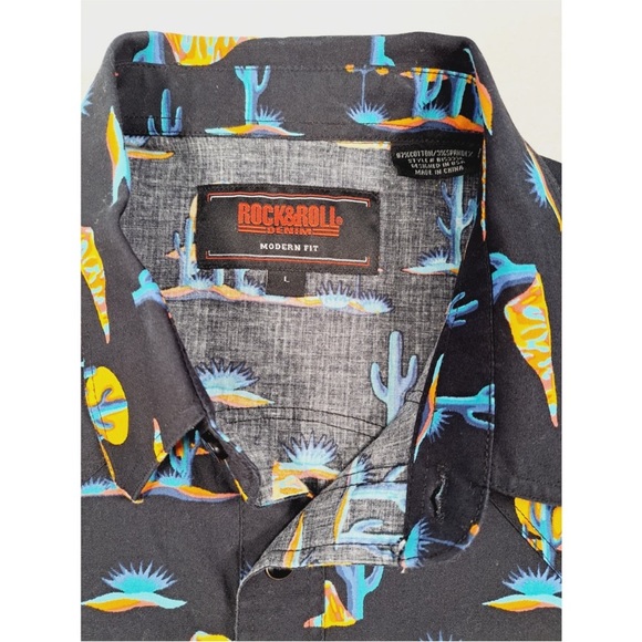 Rock & Roll Denim western shirt Black Shirt with Blue and Yellow Pattern - Picture 3 of 7